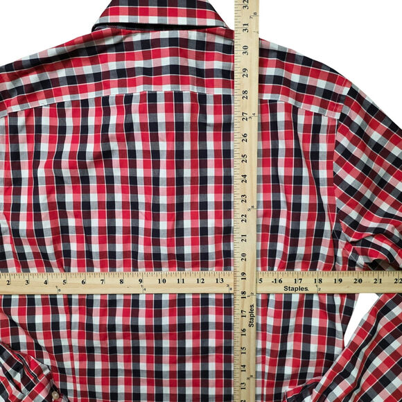 Banana Republic Non-Iron Tailored Slim Fit Crawford Check Shirt Men’s M Red - Picture 4 of 6